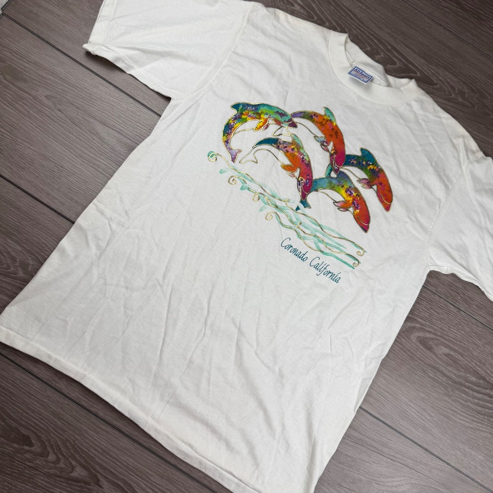 All Sport Unisex T-Shirt Coronado California Dolphin Graphic White L